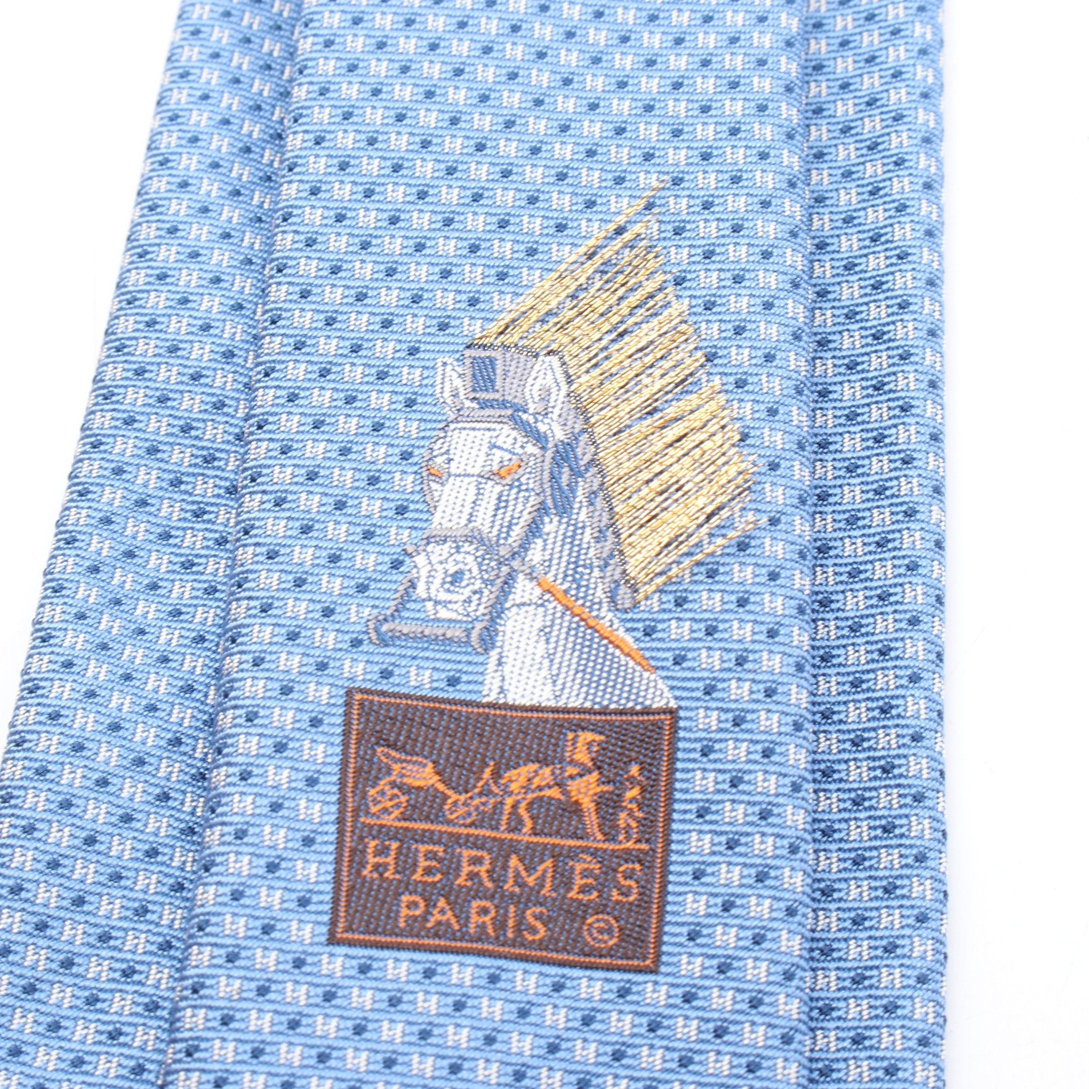 Hermes Hermes Tie Silk Blue Size ONE SIZE - 6 Thumbnail