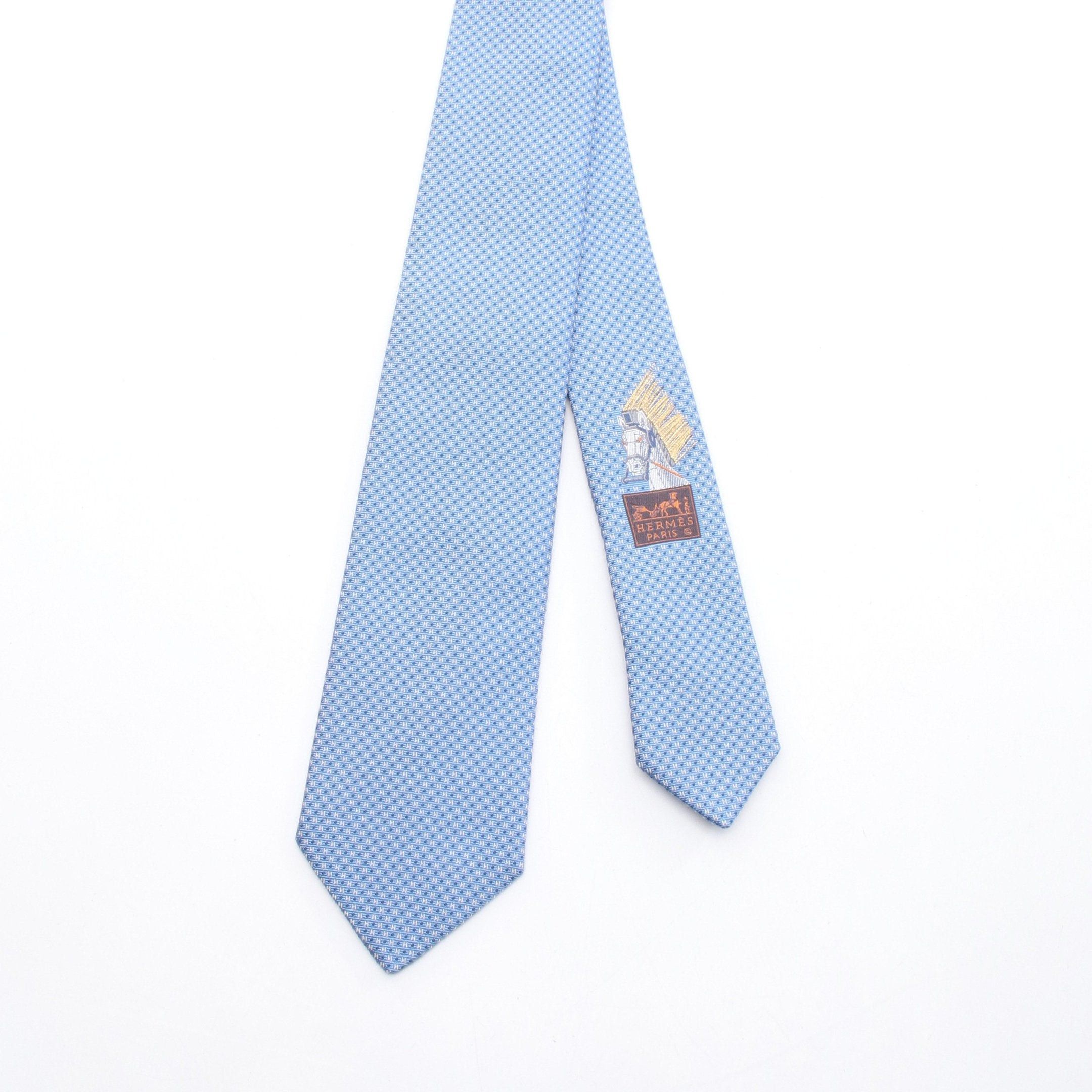 Hermes Hermes Tie Silk Blue Size ONE SIZE - 2 Thumbnail