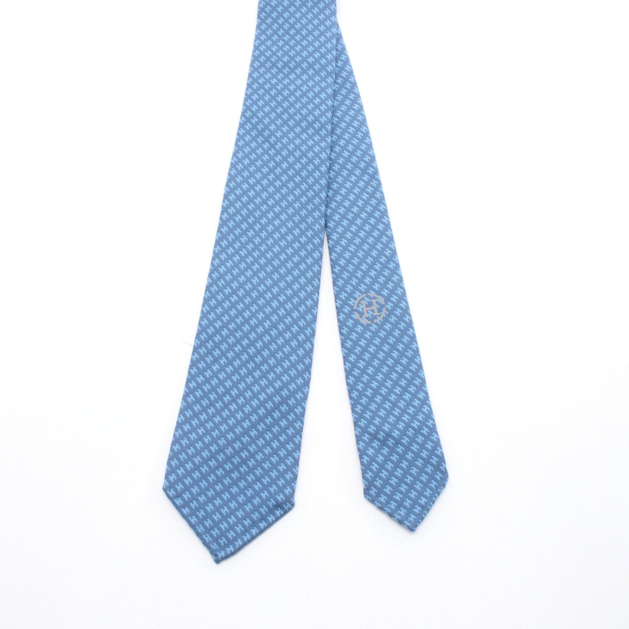 Hermes Hermes Tie Wool Blue Size ONE SIZE - 2 Thumbnail