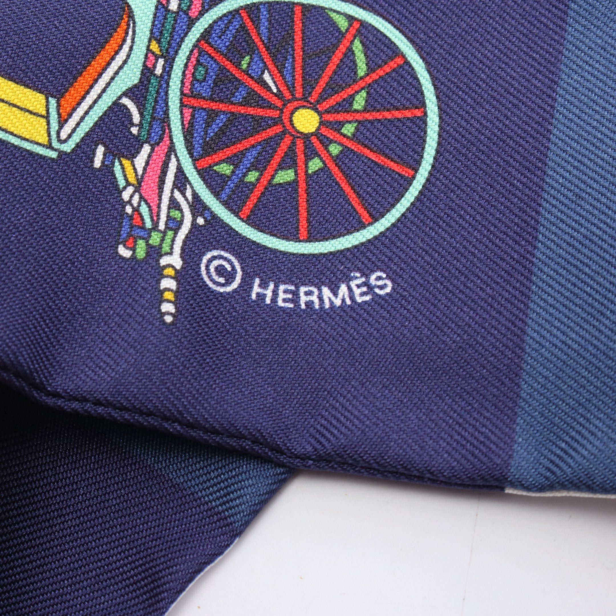 Hermes Hermes Twilly Voitures Exquises Ribbon Scarf Silk Navy Multicolor Size ONE SIZE - 2 Thumbnail