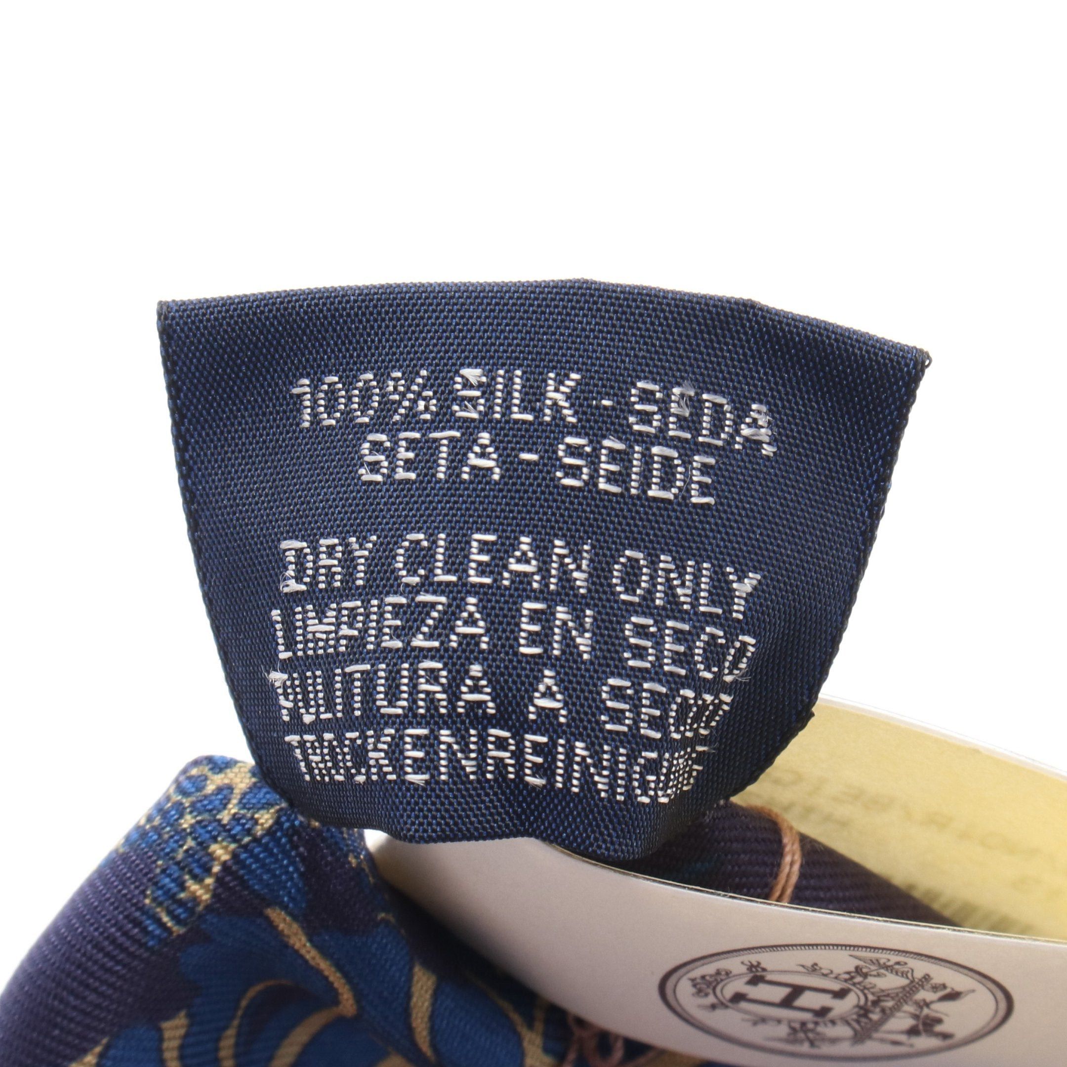 Hermes Hermes Twilly Ex Libris Ribbon Scarf Silk Navy Blue Multicolor Size ONE SIZE - 3 Thumbnail
