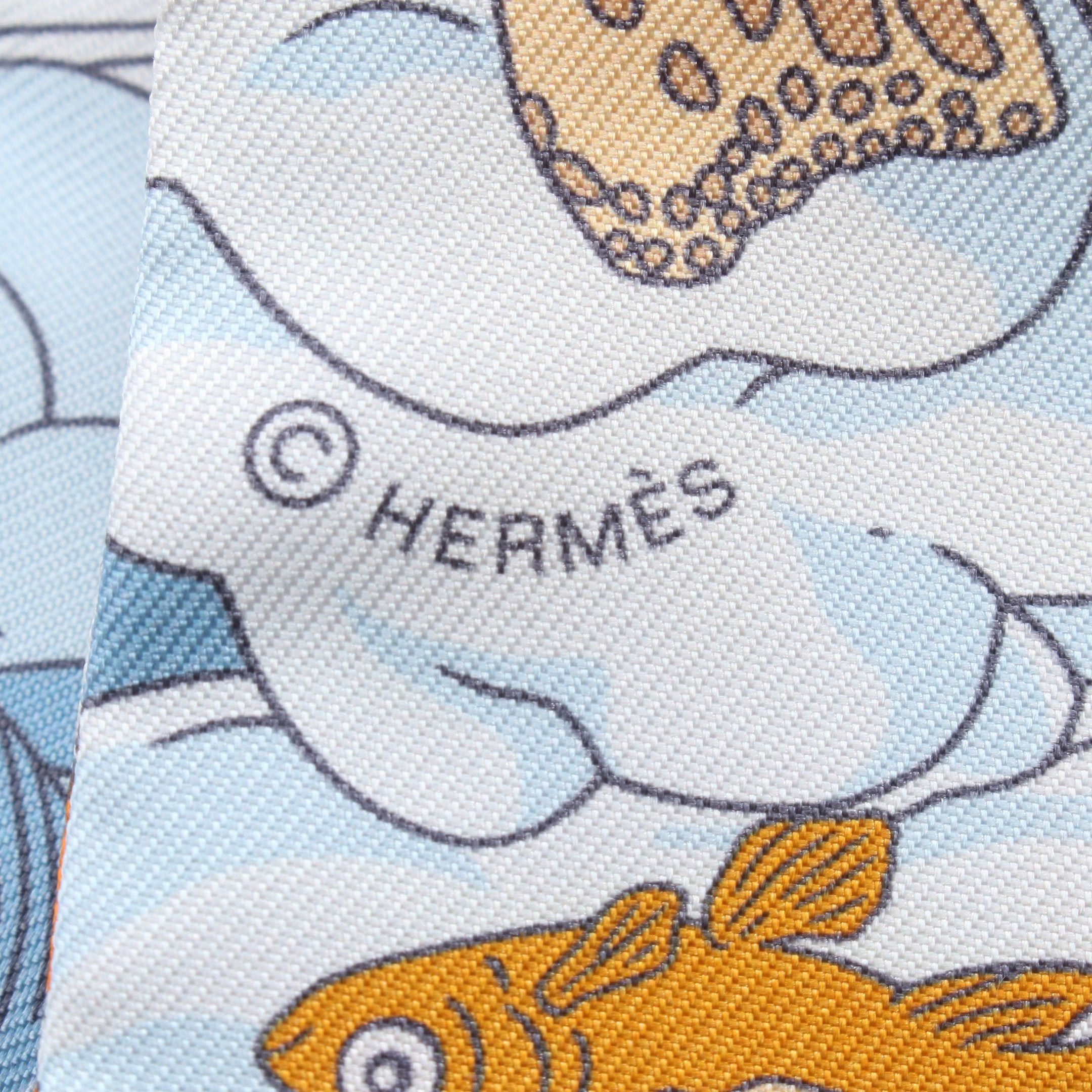 Hermes Hermes Twilly Sur Mon Nuage Ribbon Scarf Silk Ivory Light Blue Multicolor Size ONE SIZE - 2 Thumbnail
