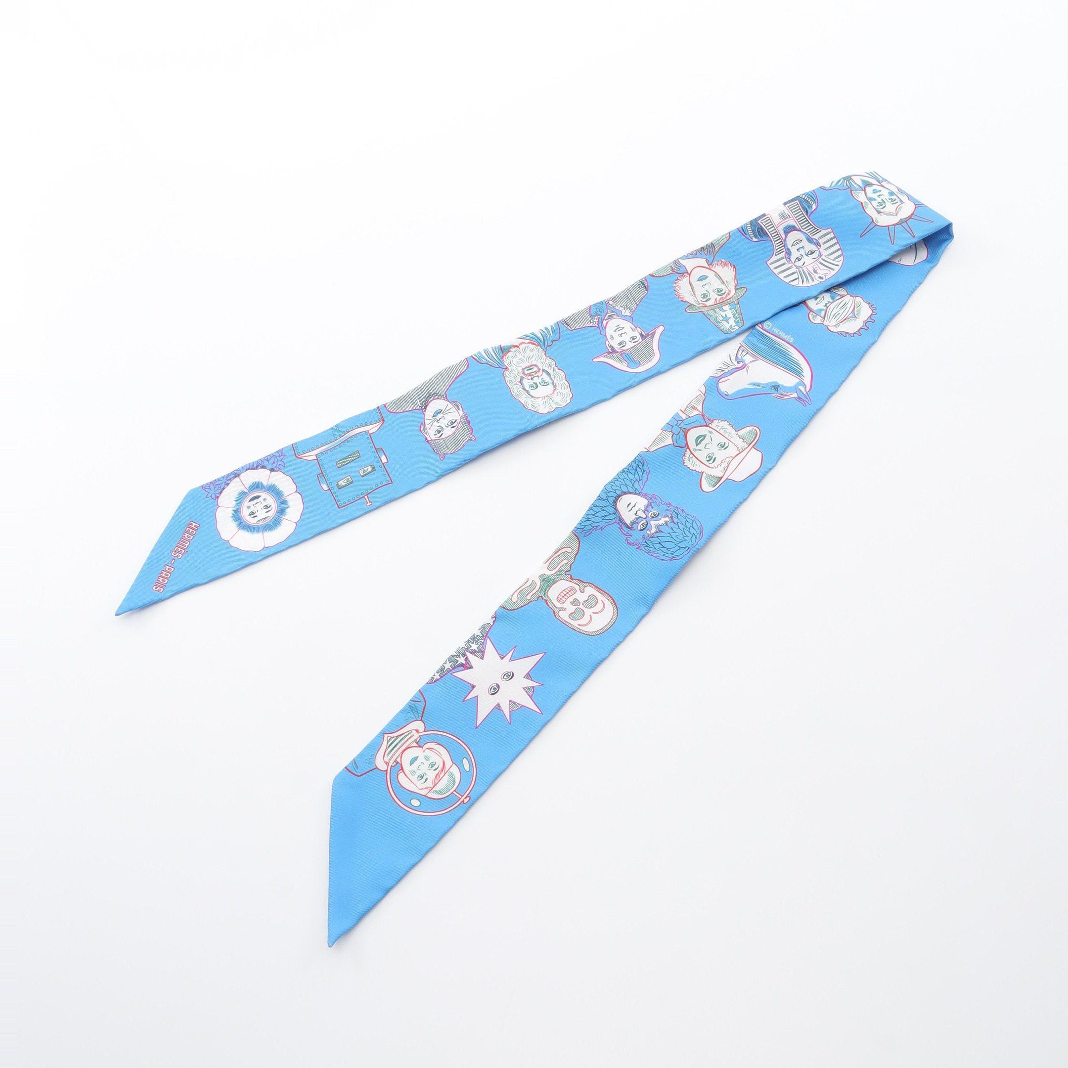 Hermes Hermes Twilly Dress Code Scarf Silk Light Blue Multicolor Size ONE SIZE - 4 Thumbnail