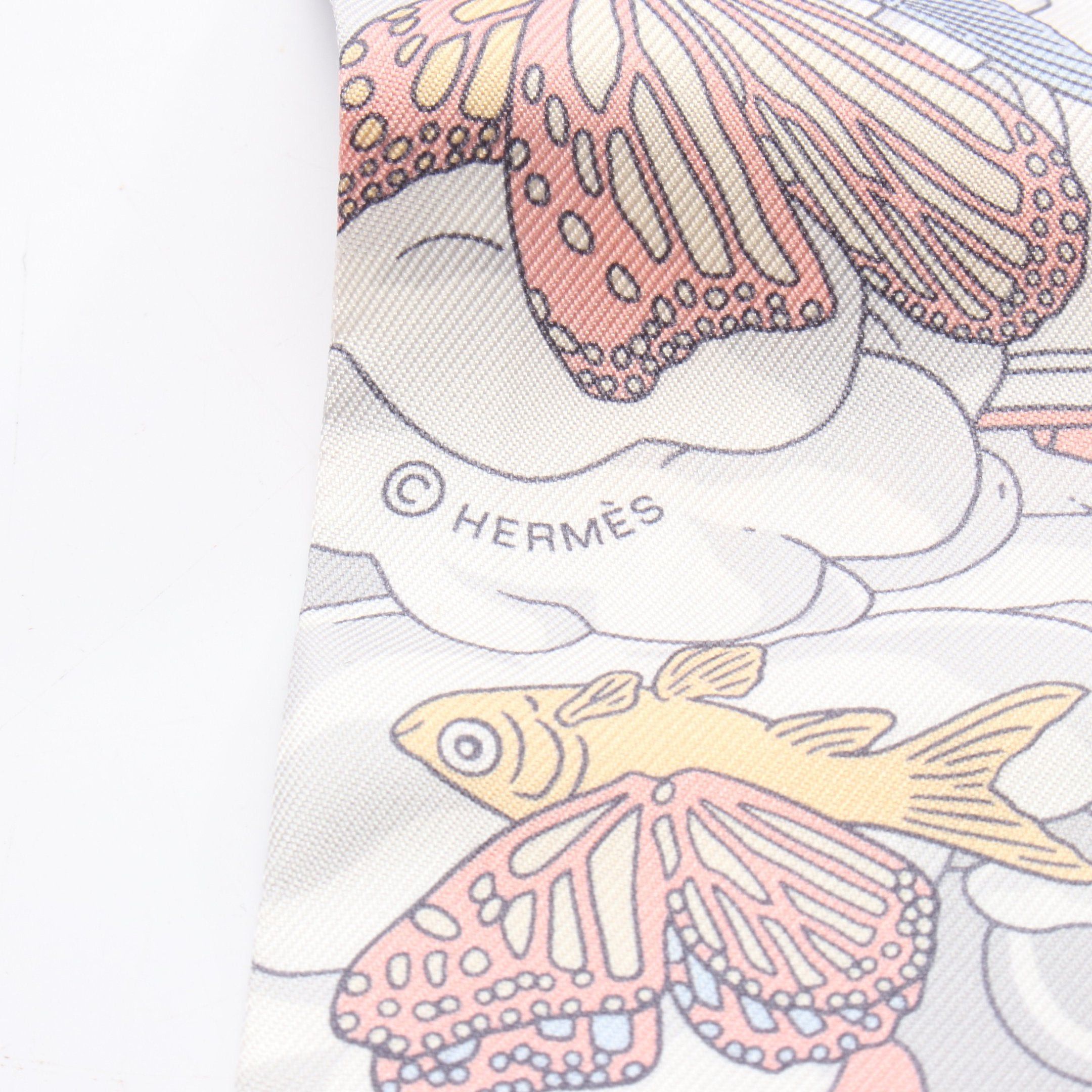 Hermes Hermes Twilly Sur Mon Nuage Ribbon Scarf Silk Orange Brown Multicolor Size ONE SIZE - 2 Thumbnail