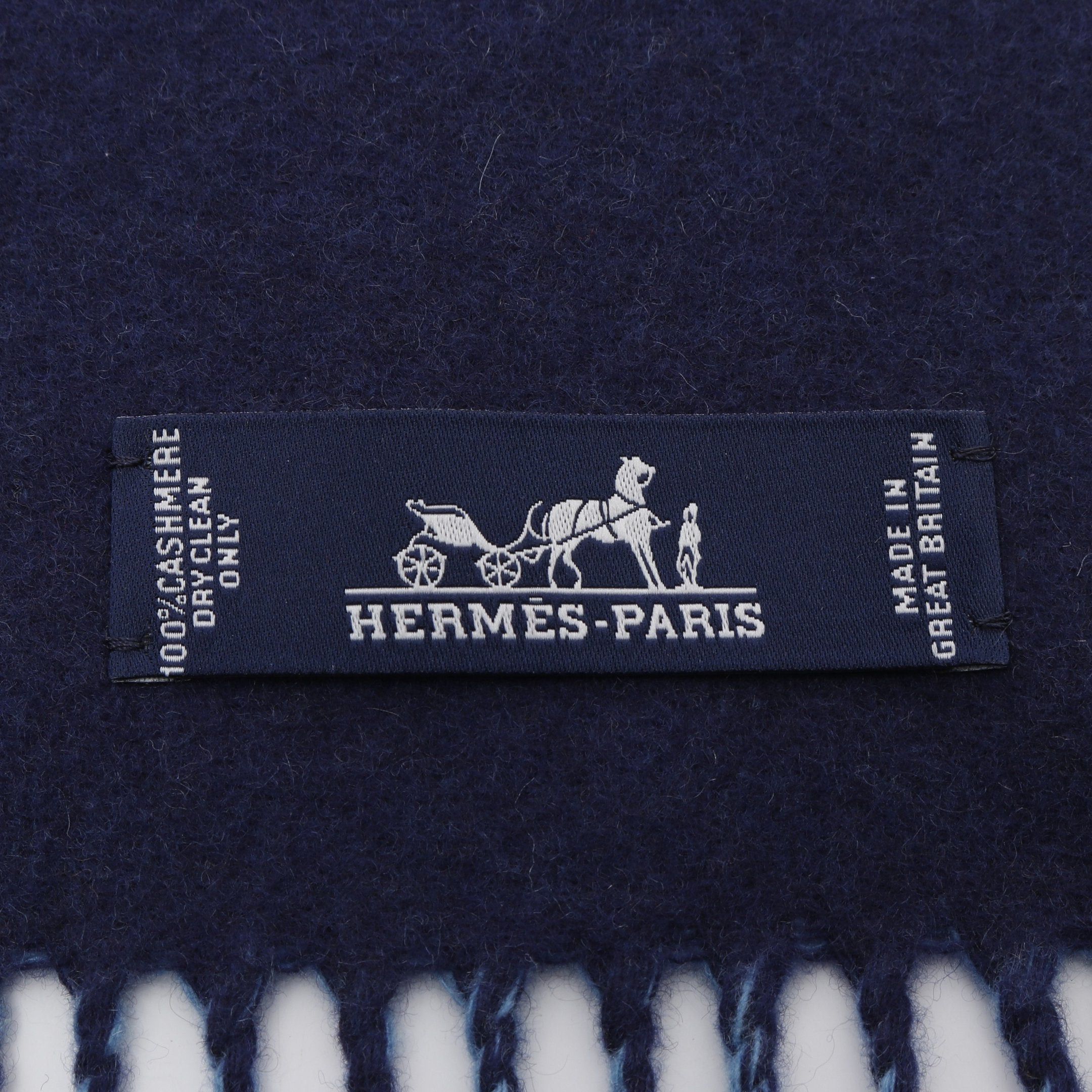 Hermes Hermes Kazak Scarf Cashmere Light Blue Navy Bicolor Size ONE SIZE - 2 Thumbnail