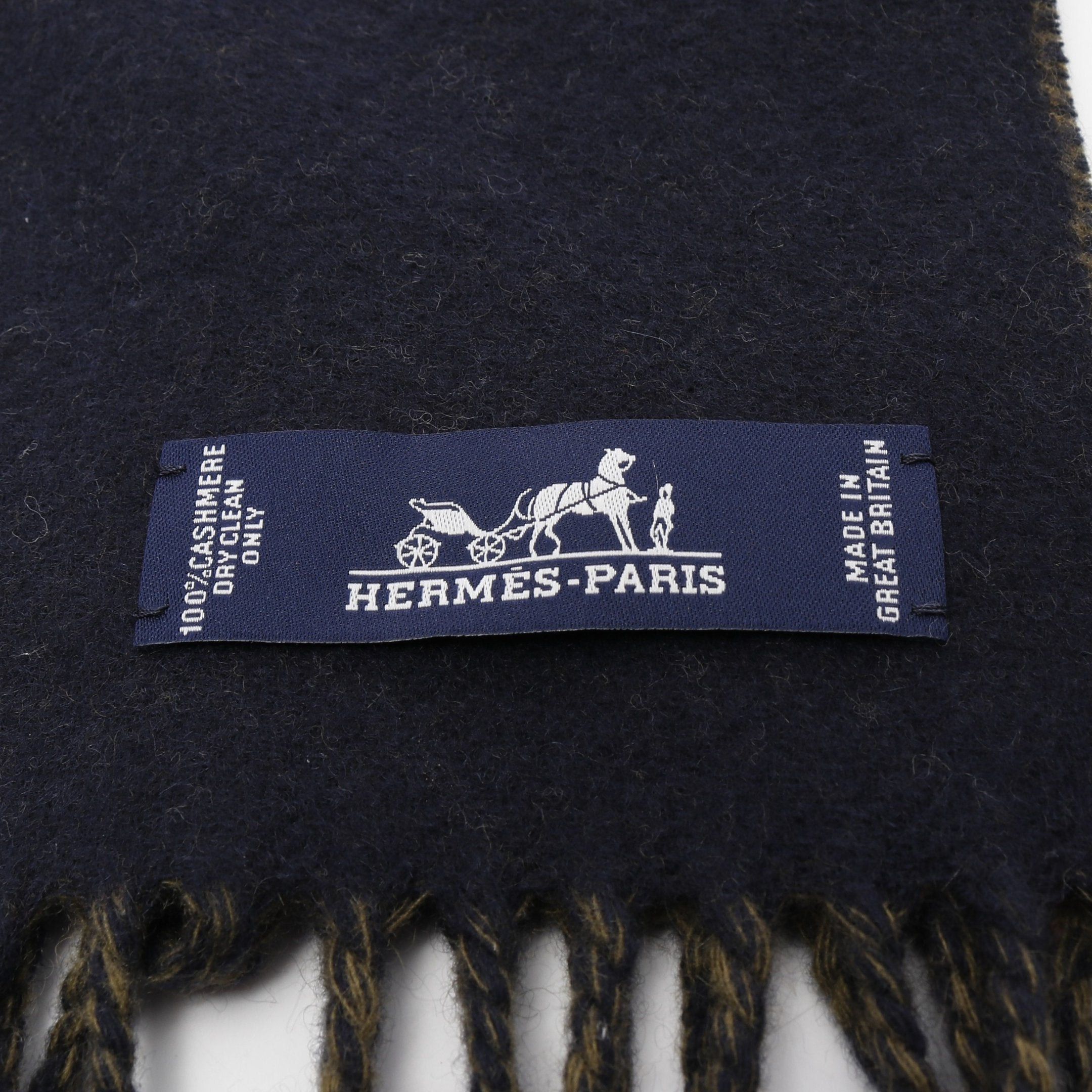 Hermes Hermes Kazak Zigzag Scarf Cashmere Khaki Green Dark Navy Size ONE SIZE - 2 Thumbnail