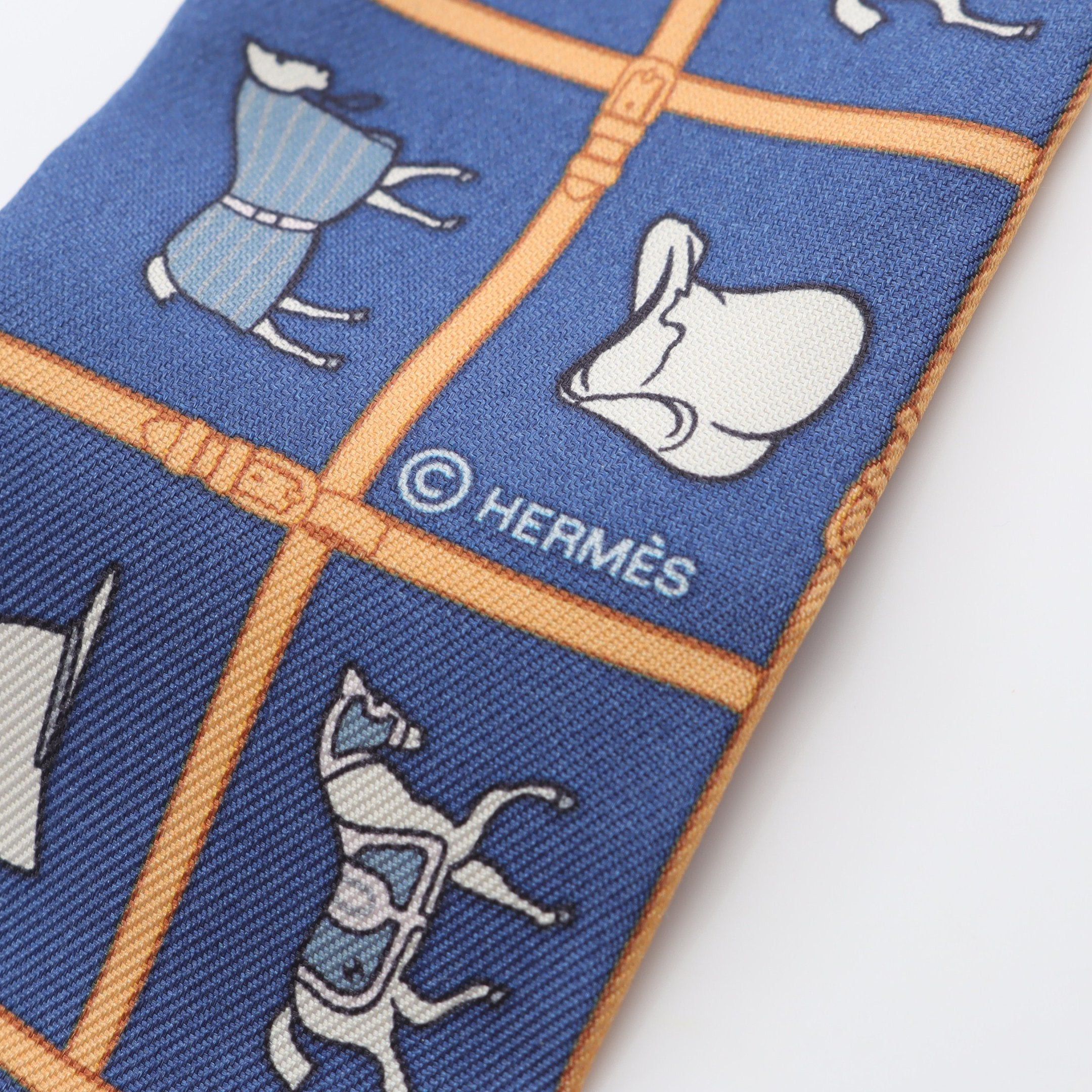 Hermes Hermes Twilly Couvertures Et Tenues De Jour Scarf Silk Navy Light Beige White Size ONE SIZE - 2 Thumbnail