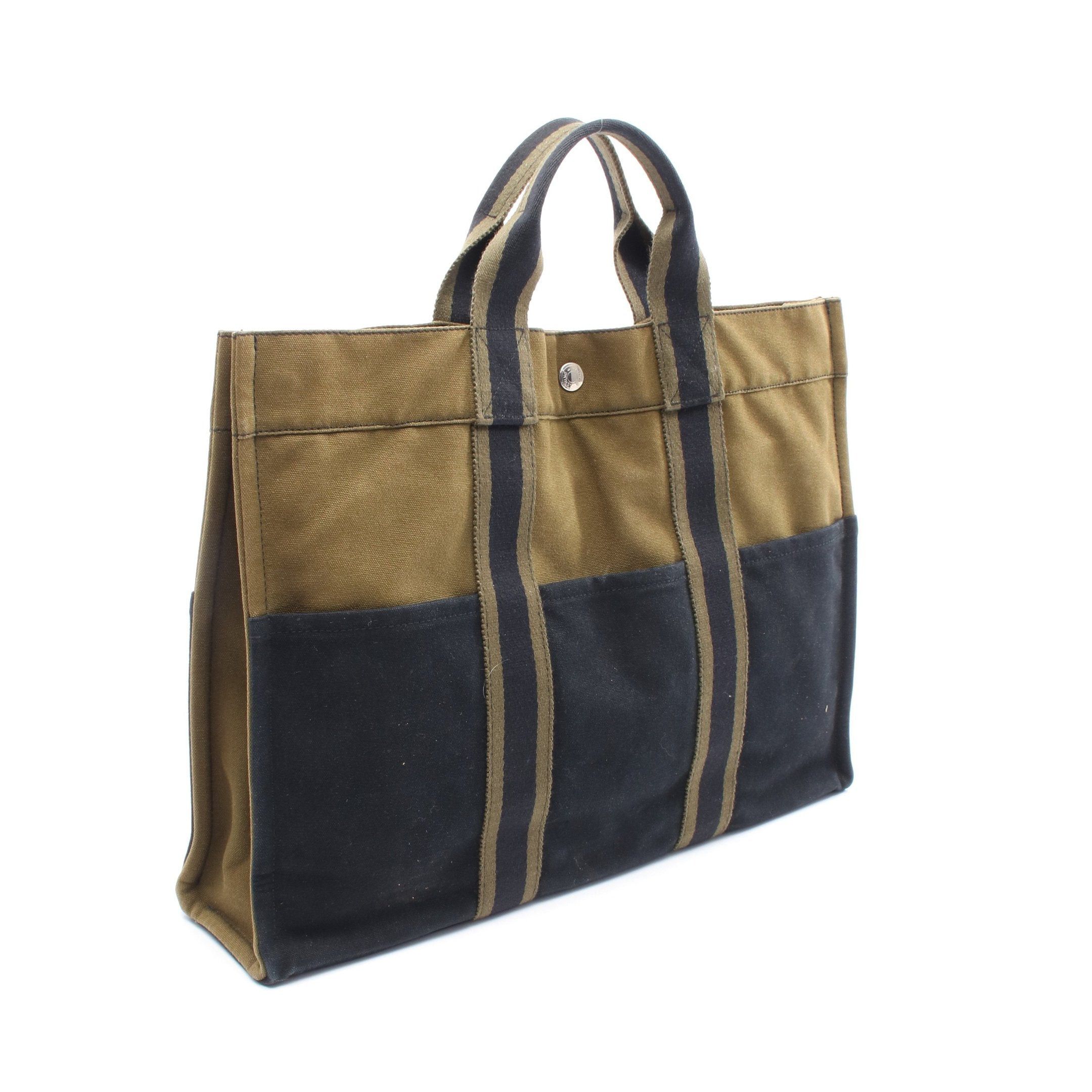 Hermes Hermes Fool Toe Mm Handbag Tote Bag Cotton Canvas Khaki Green Black Silver Hardware Size ONE SIZE - 2 Thumbnail