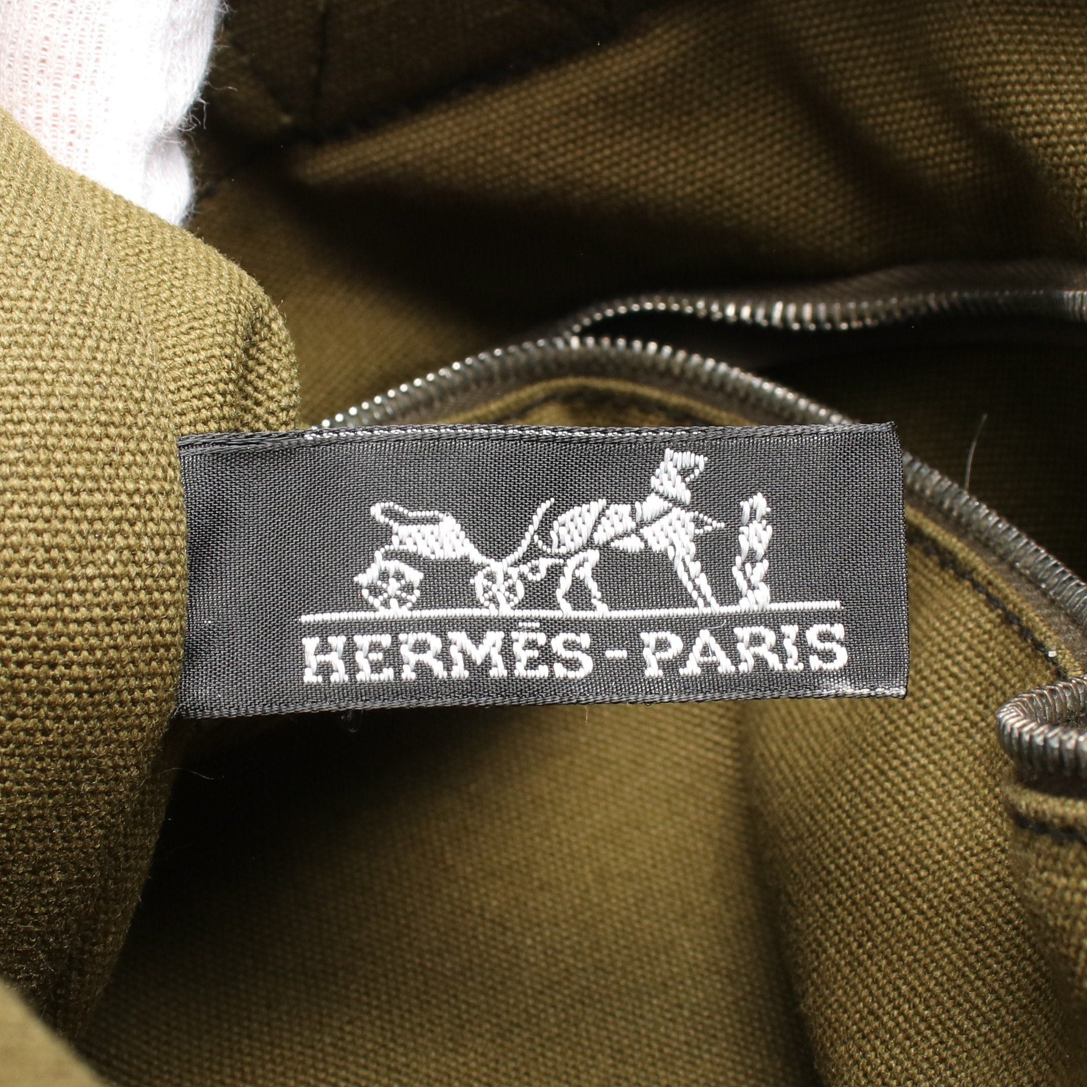 Hermes Hermes Fool Toe Mm Handbag Tote Bag Cotton Canvas Khaki Green Black Silver Hardware Size ONE SIZE - 4 Thumbnail