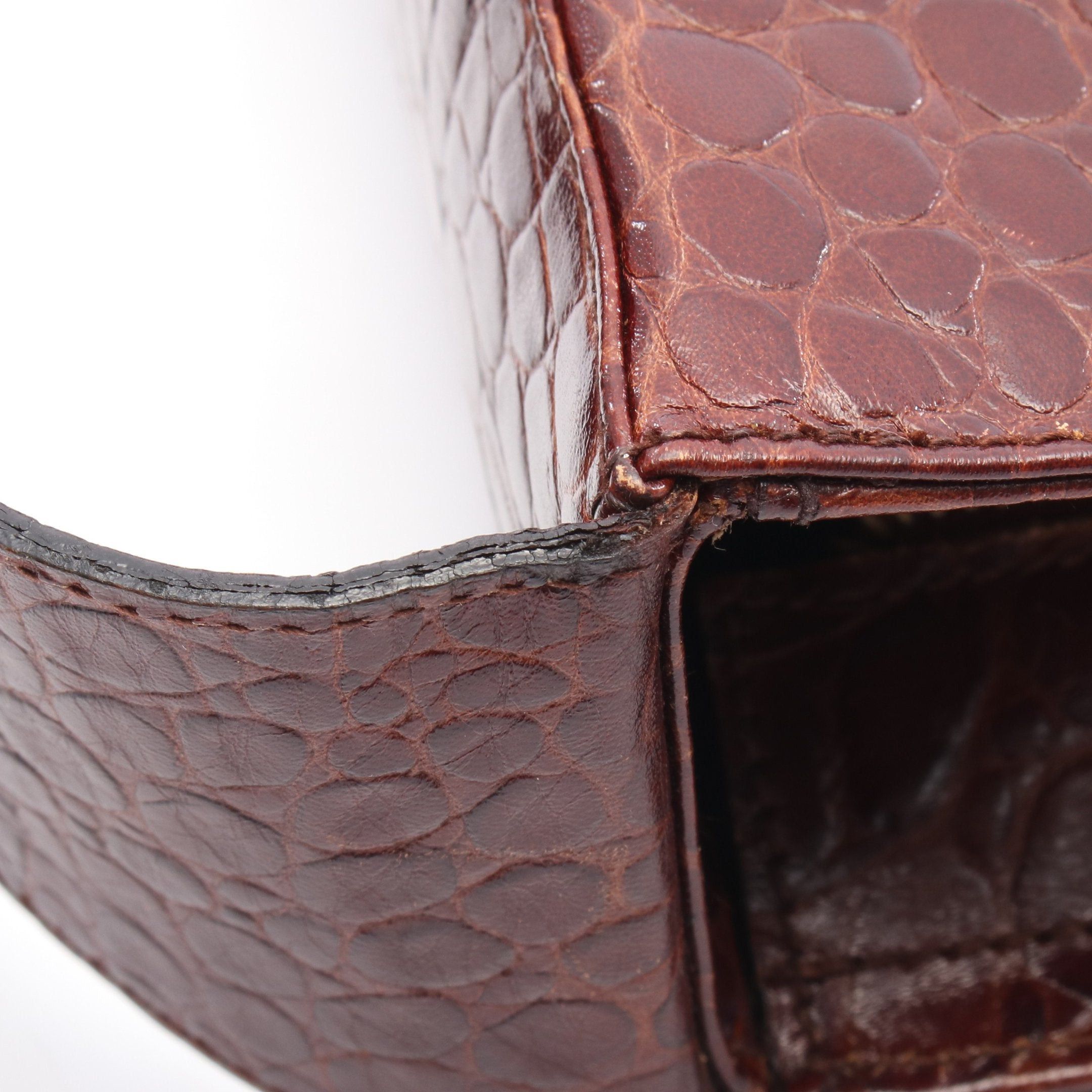 Salvatore Ferragamo Salvatore Ferragamo Gancini Shoulder Bag Leather Brown Croc Embossed Size ONE SIZE - 7 Thumbnail