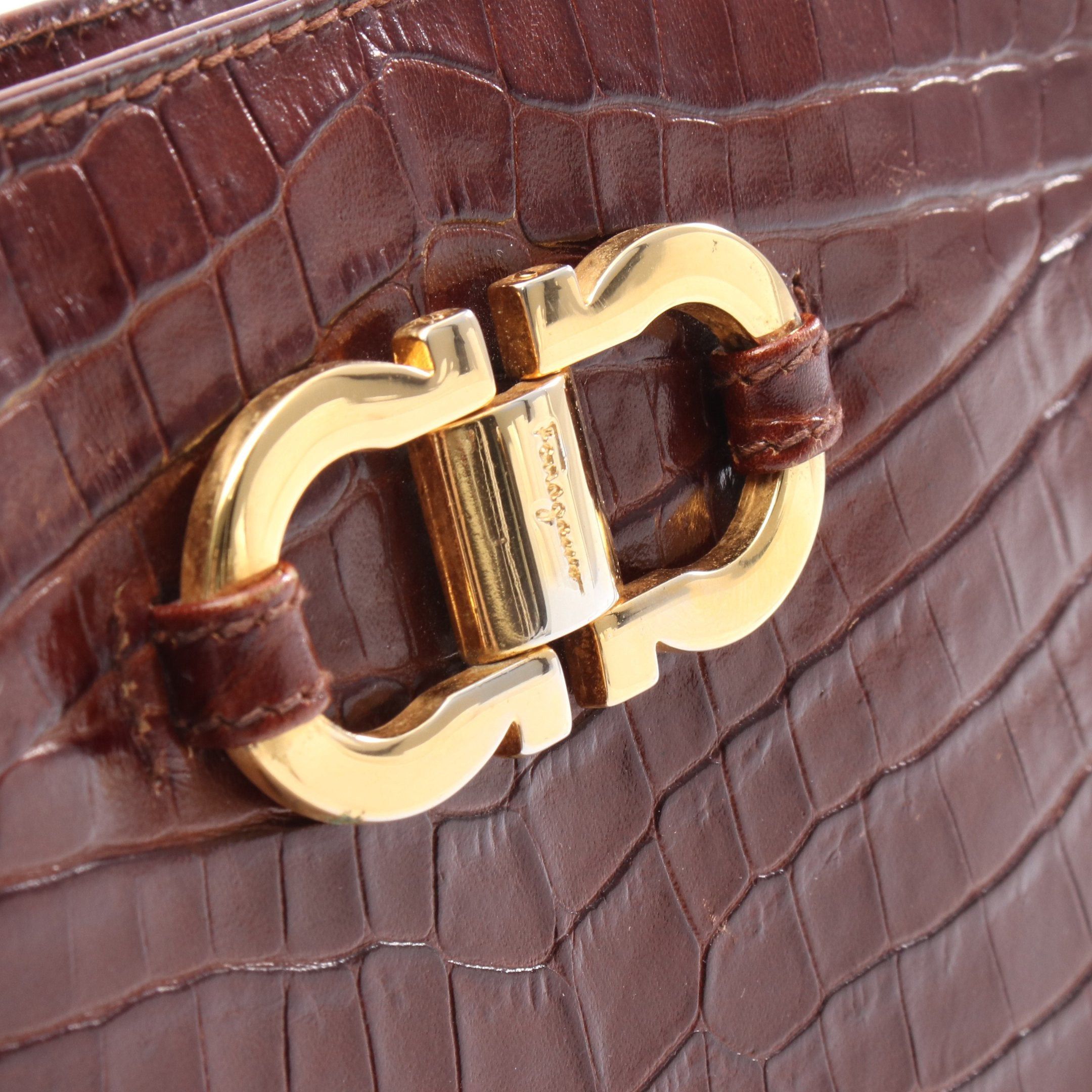 Salvatore Ferragamo Salvatore Ferragamo Gancini Shoulder Bag Leather Brown Croc Embossed Size ONE SIZE - 6 Thumbnail