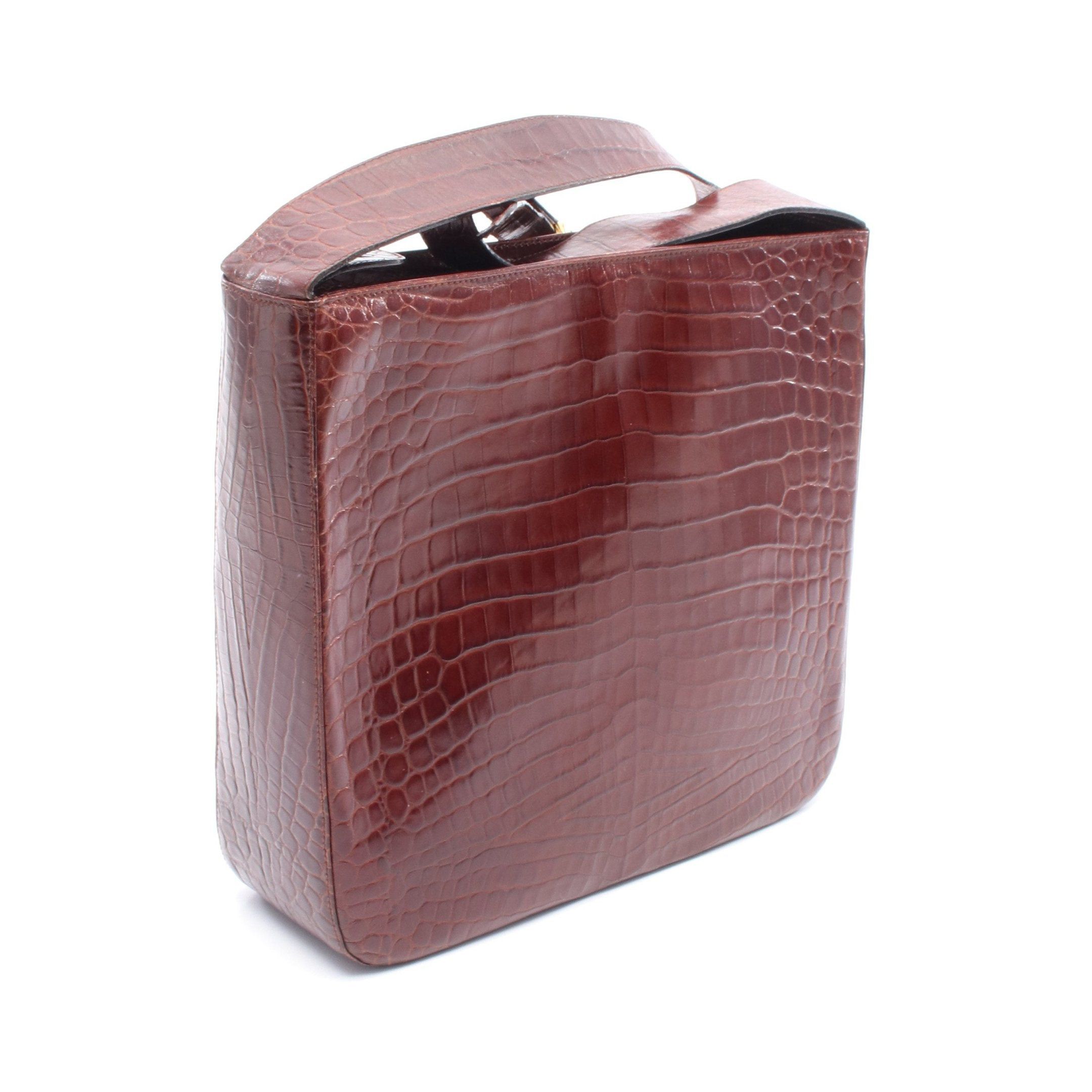 Salvatore Ferragamo Salvatore Ferragamo Gancini Shoulder Bag Leather Brown Croc Embossed Size ONE SIZE - 2 Thumbnail