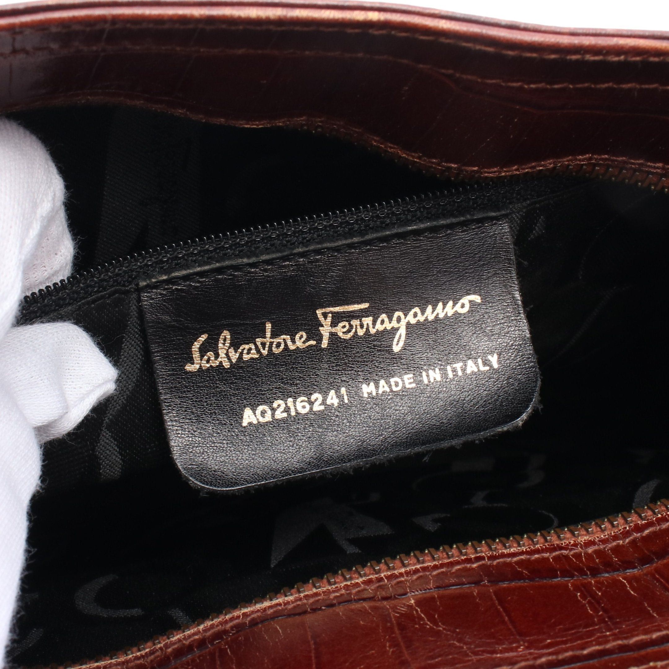 Salvatore Ferragamo Salvatore Ferragamo Gancini Shoulder Bag Leather Brown Croc Embossed Size ONE SIZE - 4 Thumbnail