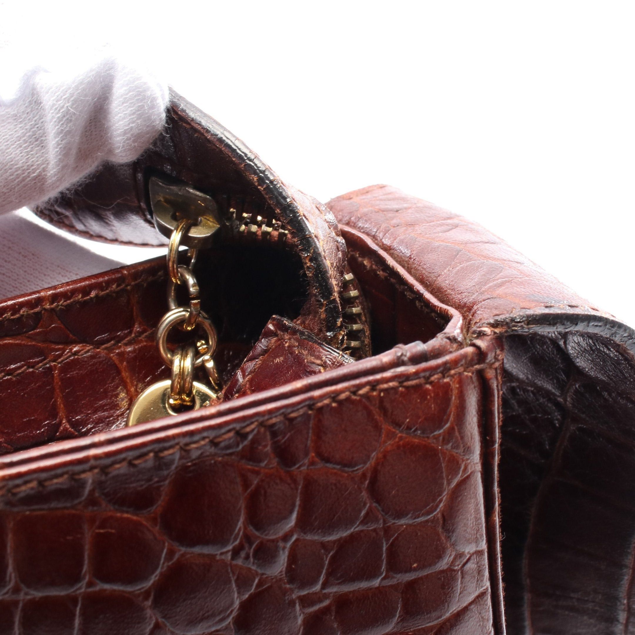 Salvatore Ferragamo Salvatore Ferragamo Gancini Shoulder Bag Leather Brown Croc Embossed Size ONE SIZE - 5 Thumbnail