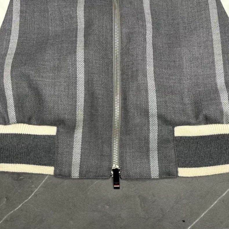 Thom Browne Thom Browne Striped Leather Sleeve Bomber Jacket Size US M / EU 48-50 / 2 - 4 Thumbnail
