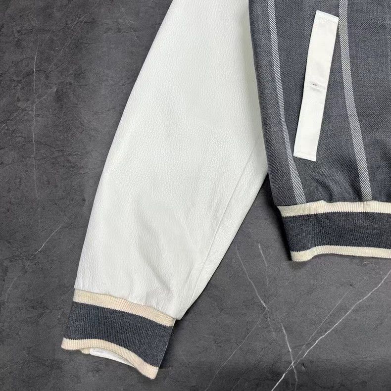 Thom Browne Thom Browne Striped Leather Sleeve Bomber Jacket Size US M / EU 48-50 / 2 - 6 Thumbnail