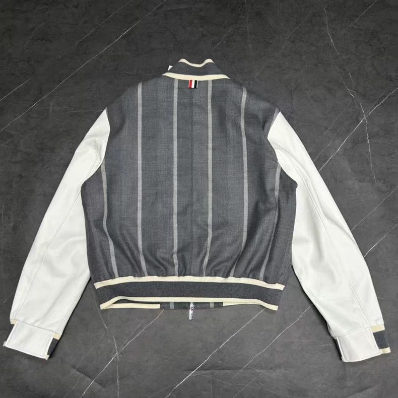 Thom Browne Thom Browne Striped Leather Sleeve Bomber Jacket Size US M / EU 48-50 / 2 - 2 Thumbnail