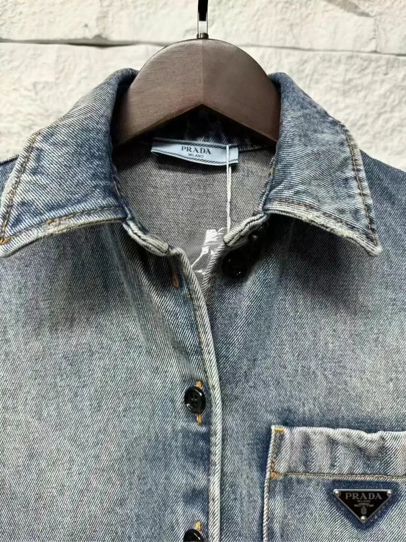 Prada Prada Denim Dress Jacket with Triangle Logo Size US 38 / EU 54 - 3 Thumbnail
