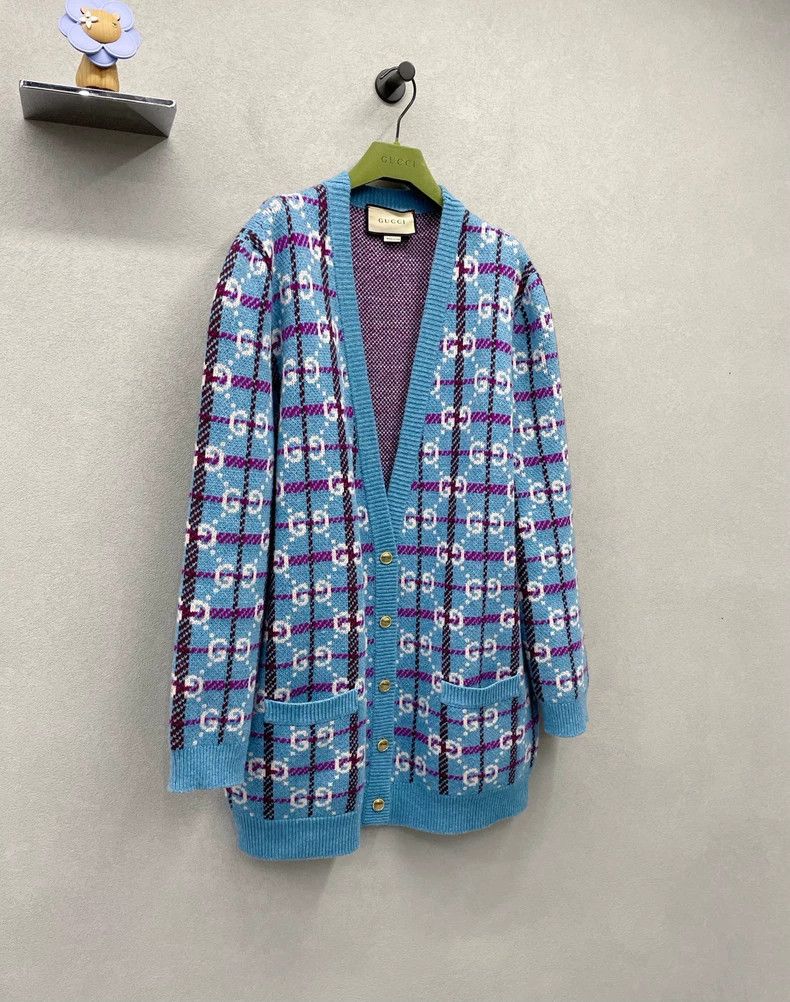 Gucci Gucci Blue GG Knit Cardigan-dmc Size US XL / EU 56 / 4 - 3 Thumbnail