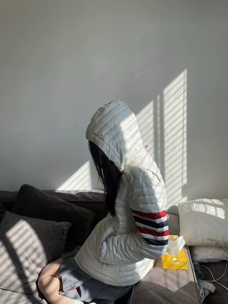 Thom Browne White Hooded Down Jacket by Thom Browne-dmc Size US M / EU 48-50 / 2 - 9 Thumbnail