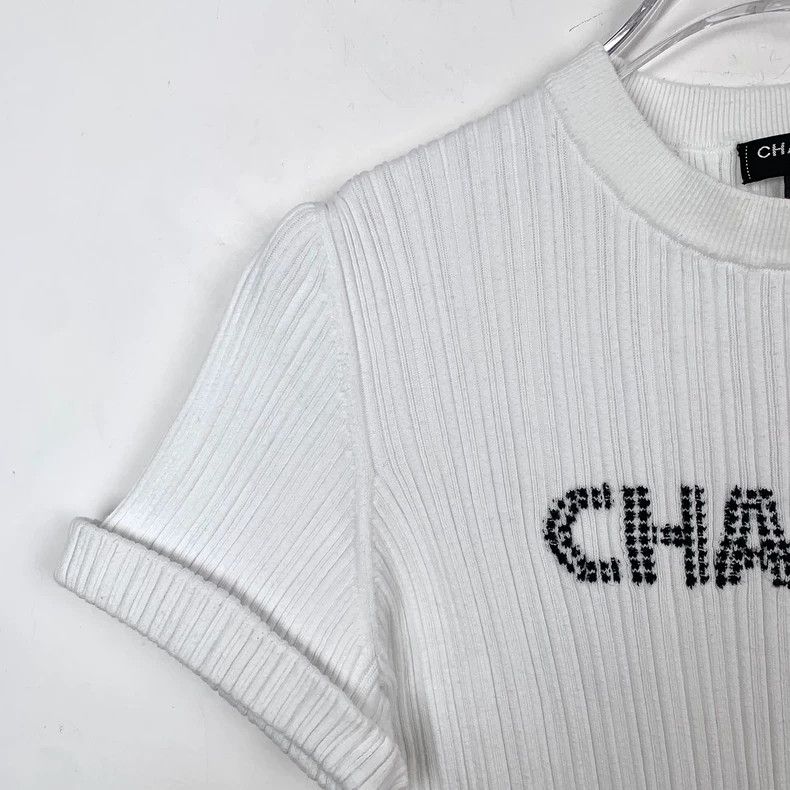 Chanel Chanel White Logo Cotton Knit T-Shirt-dmc Size US L / EU 52-54 / 3 - 3 Thumbnail