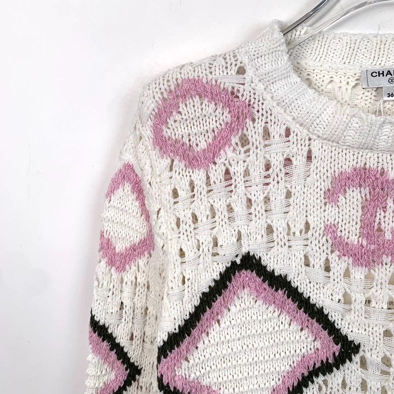 Chanel Chanel White Geometric Knit Long Sleeve Sweater-dmc Size US XS / EU 42 / 0 - 3 Thumbnail