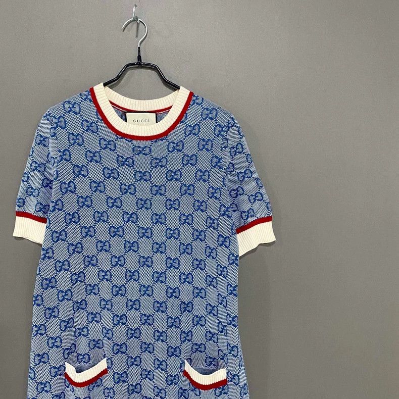 Gucci Blue Knitted Printed Dress by GUCCI - dmc Size 28" / US 6 / IT 42 - 2 Thumbnail