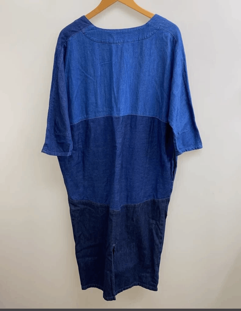 Kapital Color-Blocked Denim Dress with Irregular Pockets Size 22" - 2 Thumbnail