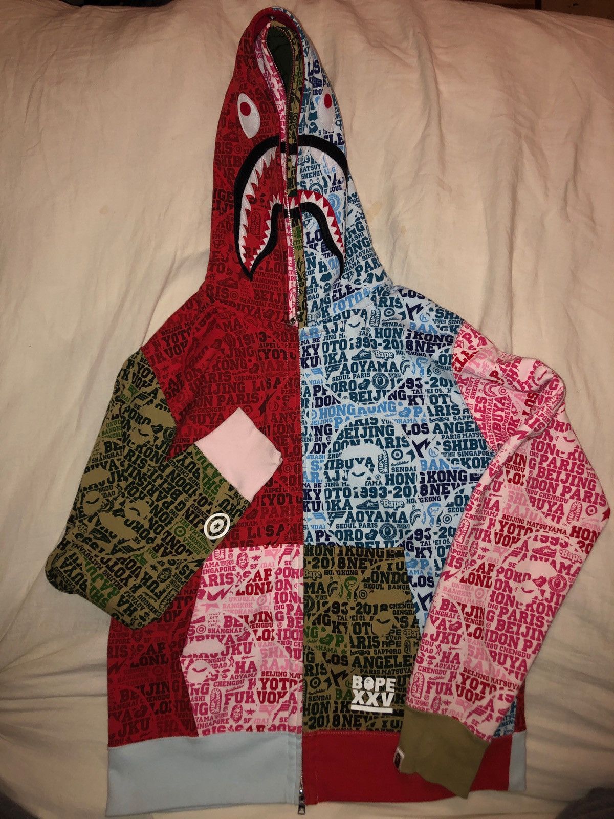 BAPE XXV CITIES CAMO 2ND APE SHARK HALF FULL ZIP HOODIE