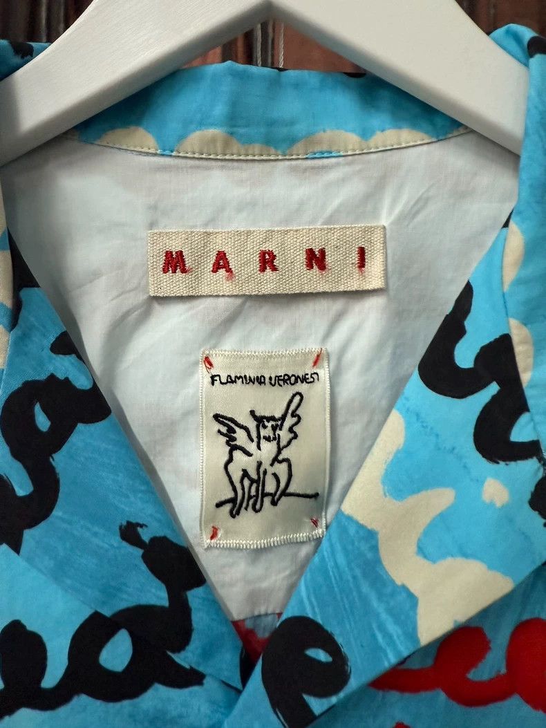 Marni Marni Blue Letter Short Sleeve Shirt Size US L / EU 52-54 / 3 - 5 Thumbnail