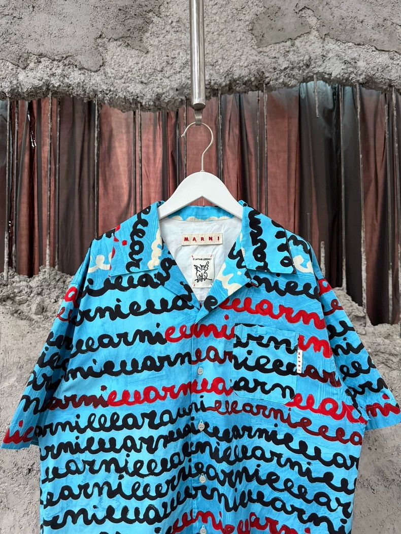 Marni Marni Blue Letter Short Sleeve Shirt Size US L / EU 52-54 / 3 - 3 Thumbnail