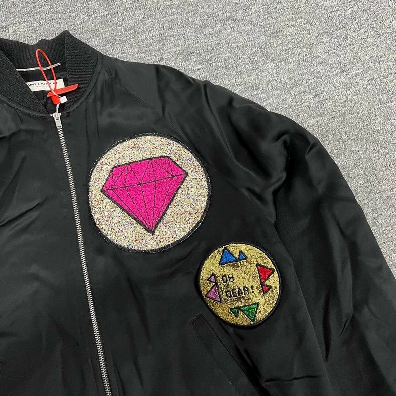 Saint Laurent Paris Saint Laurent Black Baseball Jacket with Patches Size US XXL / EU 58 / 5 - 5 Thumbnail