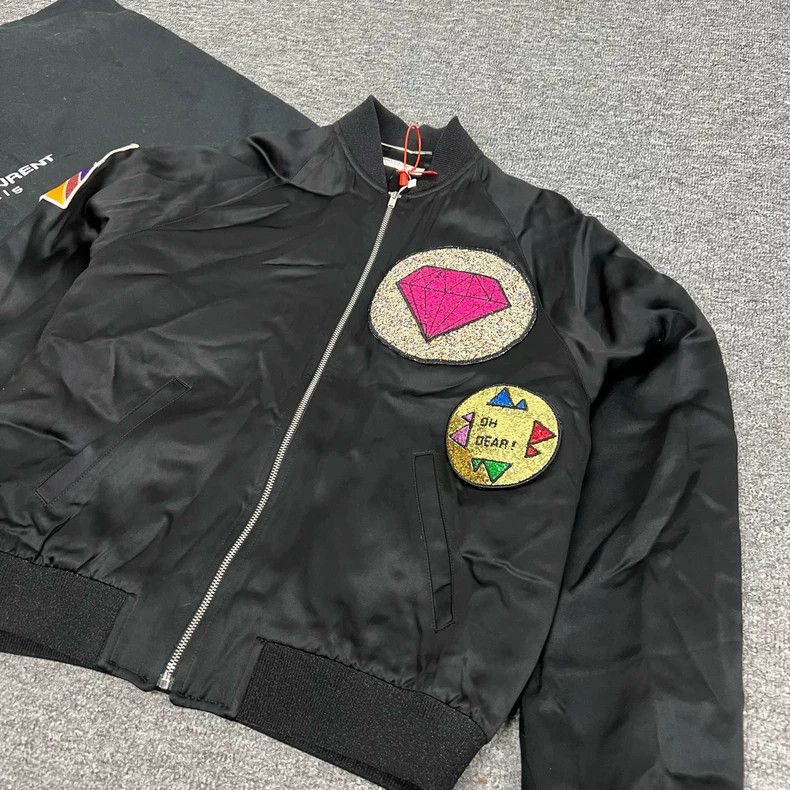 Saint Laurent Paris Saint Laurent Black Baseball Jacket with Patches Size US XXL / EU 58 / 5 - 4 Thumbnail