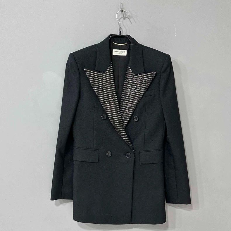 Saint Laurent Paris Saint Laurent Double-Breasted Blazer with Beaded Collar Size US XS / EU 42 / 0 - 5 Thumbnail