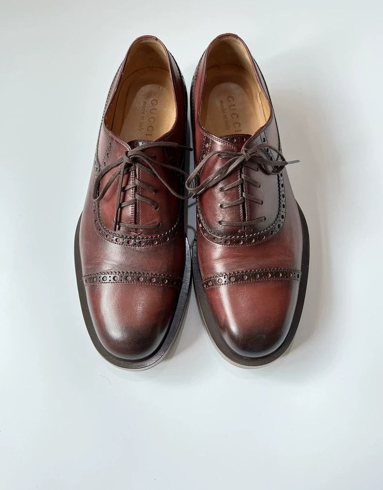 Gucci Brown Oxford Leather Shoes with Brogue Detail Size US 8.5 / EU 41-42 - 2 Thumbnail
