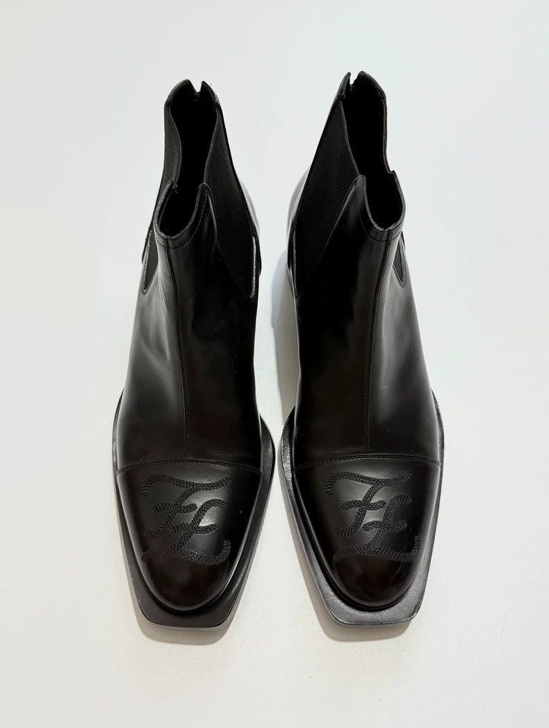 Fendi Fendi Black Leather Chelsea Boots with Embroidery Size US 6 / EU 39 - 3 Thumbnail