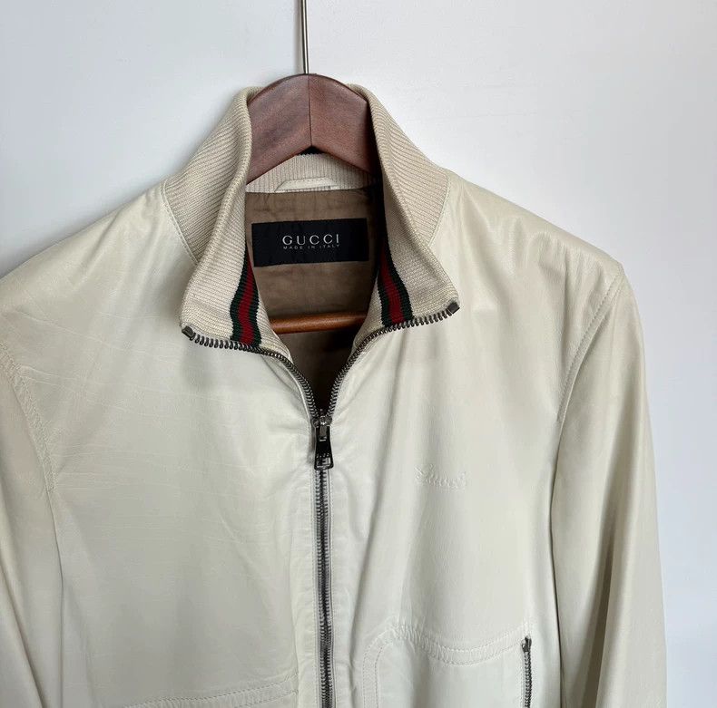 Gucci Gucci Cream Leather Bomber Jacket Size US L / EU 52-54 / 3 - 2 Thumbnail