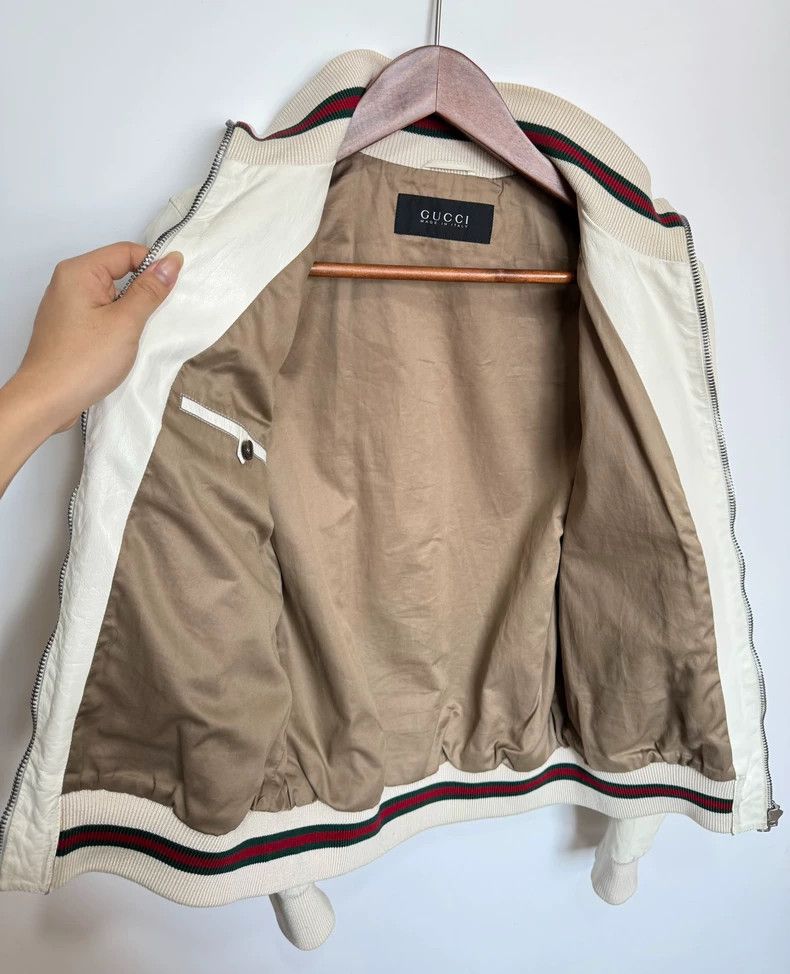 Gucci Gucci Cream Leather Bomber Jacket Size US L / EU 52-54 / 3 - 4 Thumbnail