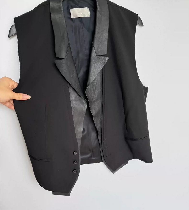 Dior Dior Black Wool and Leather Vest Size US M / EU 48-50 / 2 - 2 Thumbnail