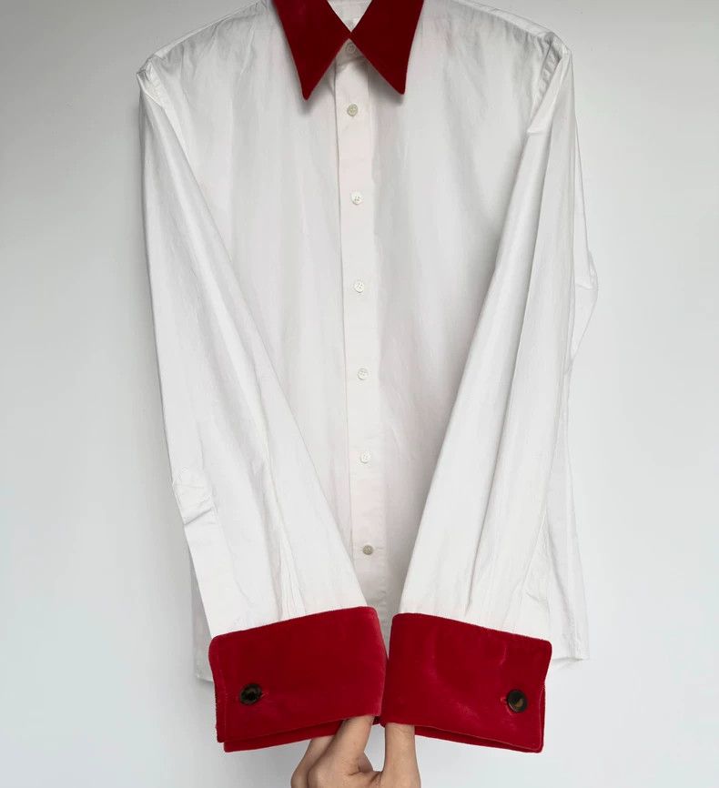 Alexander McQueen Red Velvet Collar White Shirt by McQueen Size US L / EU 52-54 / 3 - 3 Thumbnail