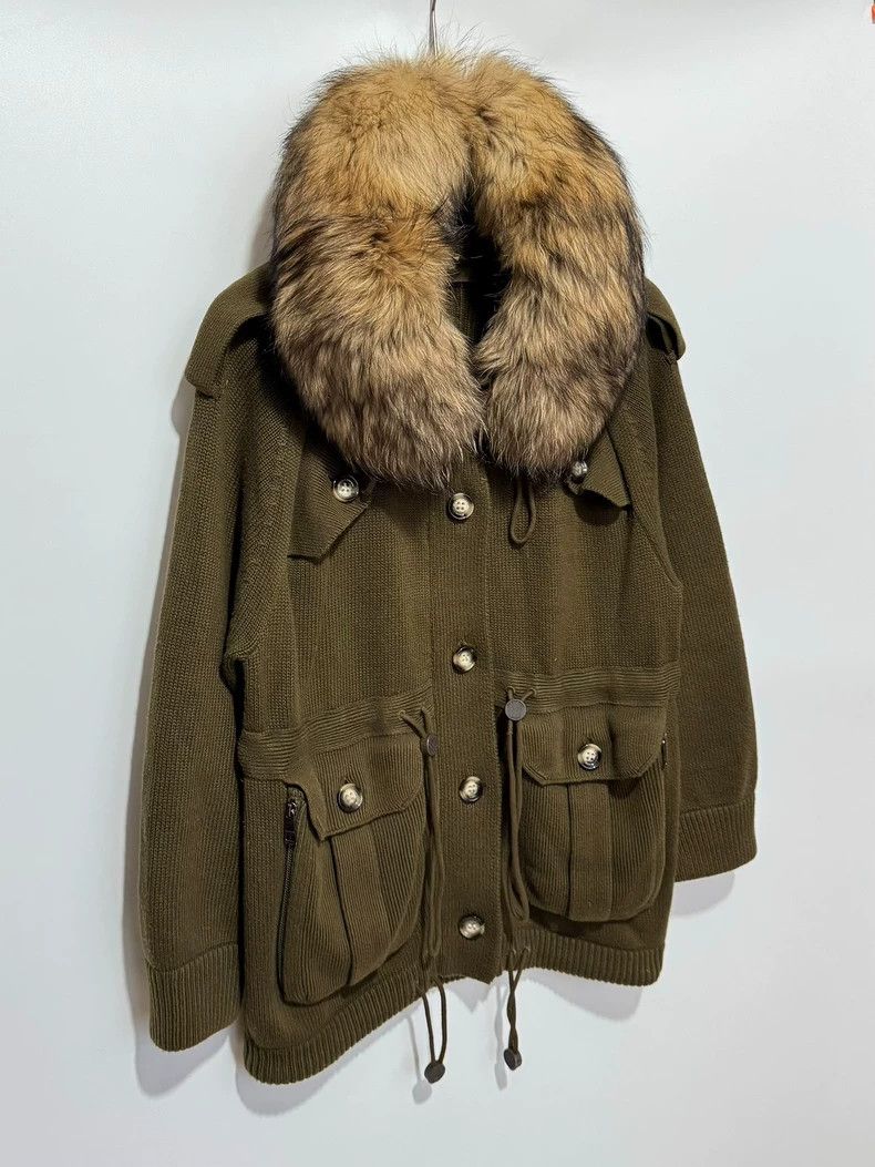 Burberry Burberry Olive Green Knit Coat with Fur Collar Size US XS / EU 42 / 0 - 2 Thumbnail