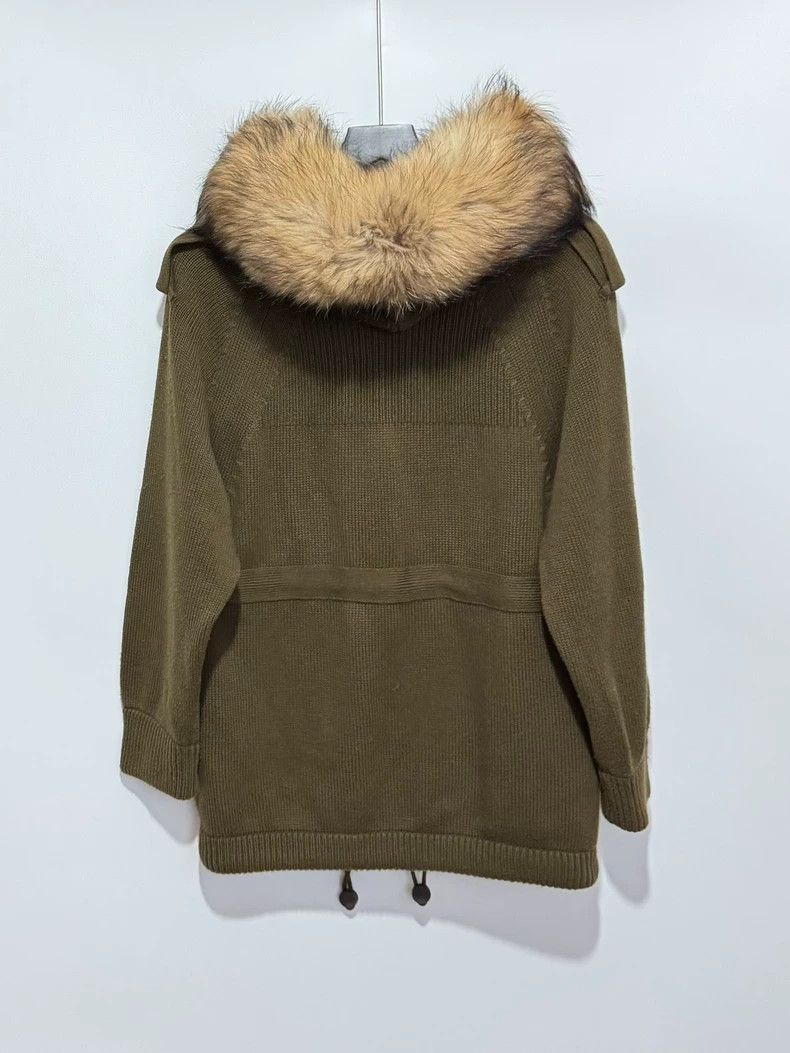 Burberry Burberry Olive Green Knit Coat with Fur Collar Size US XS / EU 42 / 0 - 4 Thumbnail