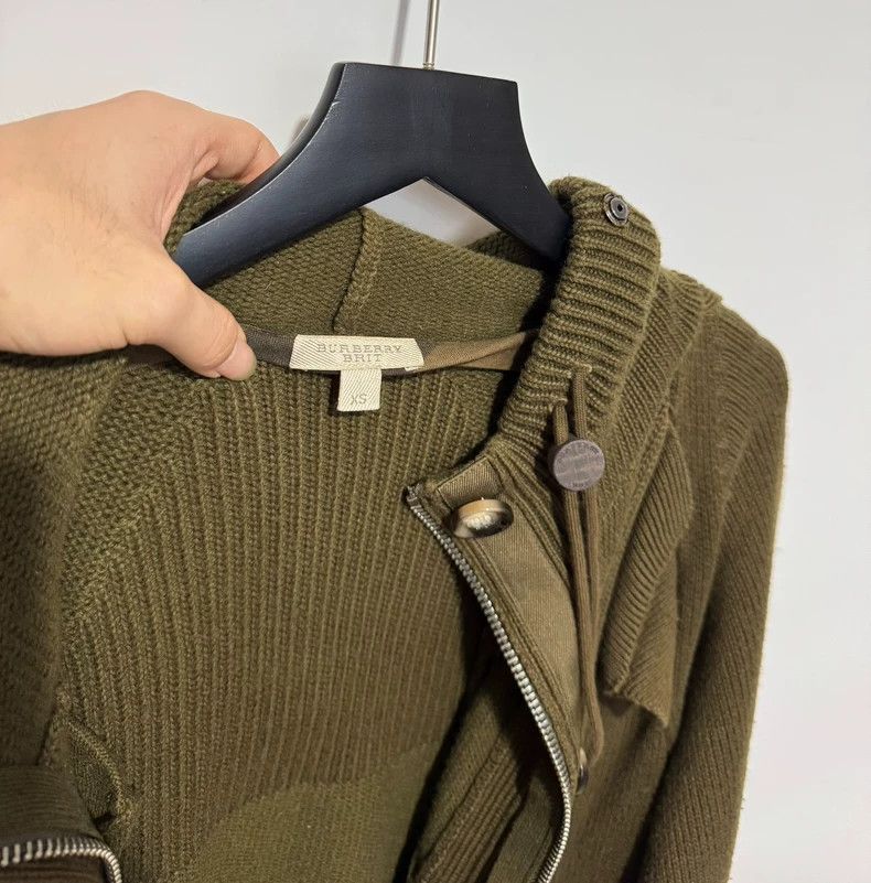 Burberry Burberry Olive Green Knit Coat with Fur Collar Size US XS / EU 42 / 0 - 7 Thumbnail