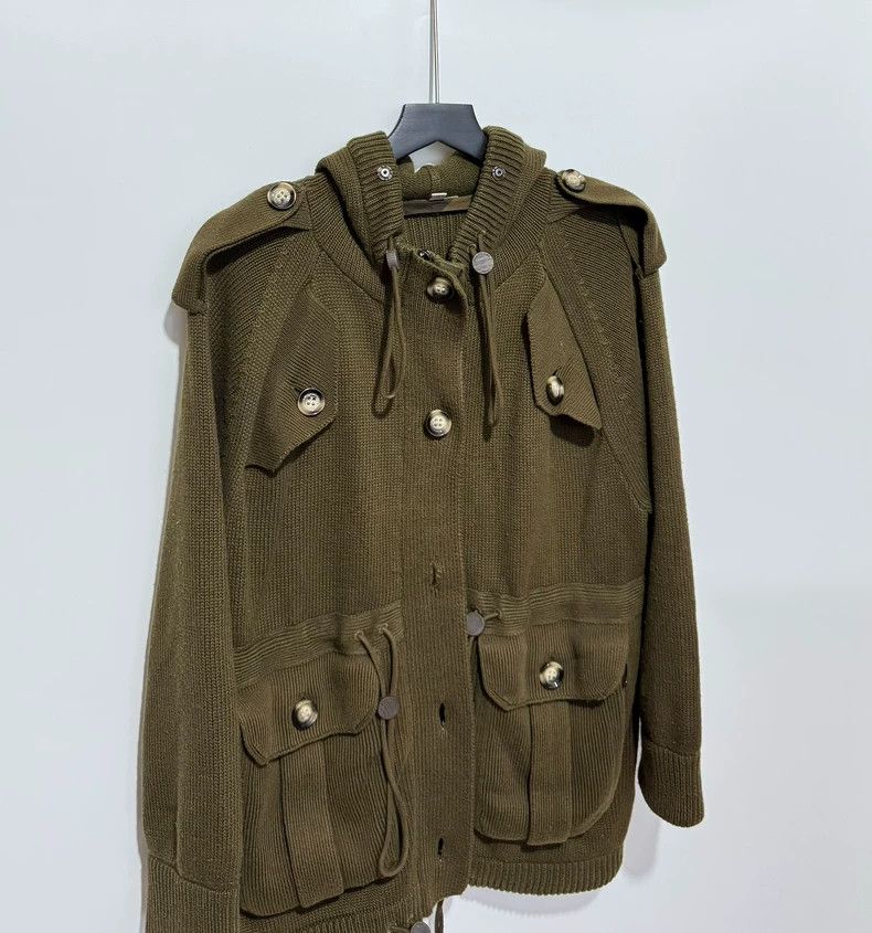 Burberry Burberry Olive Green Knit Coat with Fur Collar Size US XS / EU 42 / 0 - 5 Thumbnail