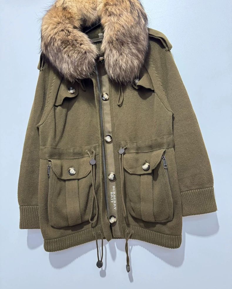 Burberry Burberry Olive Green Knit Coat with Fur Collar Size US XS / EU 42 / 0 - 3 Thumbnail