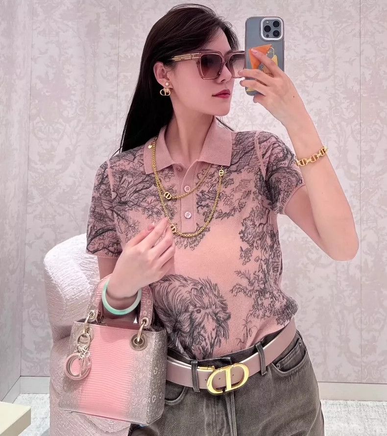 Dior Christian Dior Pink Animal Print Knit Polo Shirt Size US XS / EU 42 / 0 - 9 Thumbnail