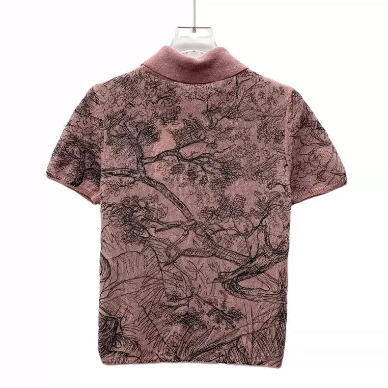 Christian Dior Pink Animal Print Knit Polo Shirt