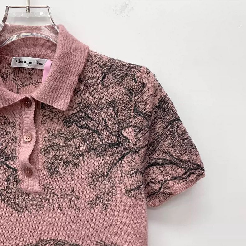 Dior Christian Dior Pink Animal Print Knit Polo Shirt Size US XS / EU 42 / 0 - 3 Thumbnail