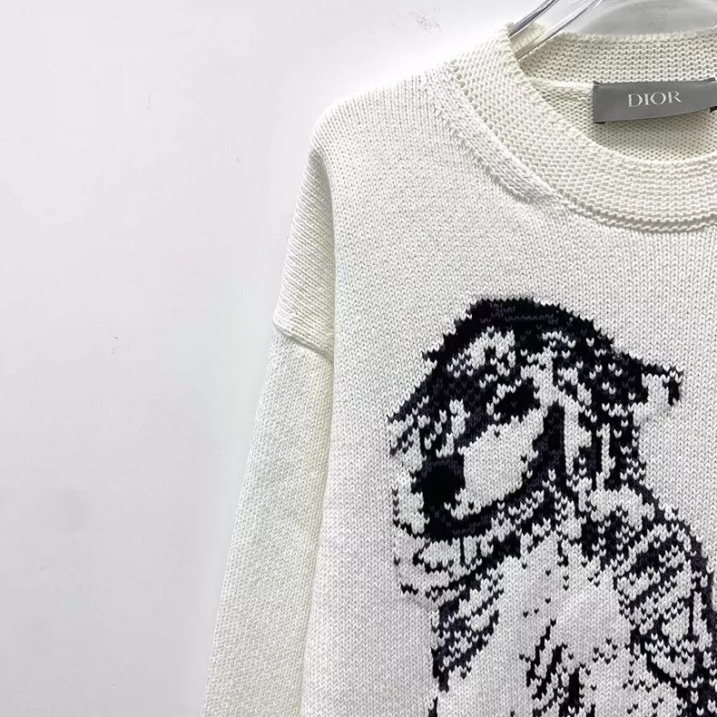 Dior Dior White Dog Print Long Sleeve Knit Sweater Size US XL / EU 56 / 4 - 3 Thumbnail