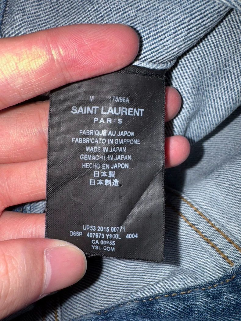 Saint Laurent Paris Saint Laurent Distressed Denim Jacket with Palm Tree Patch Size US M / EU 48-50 / 2 - 9 Thumbnail